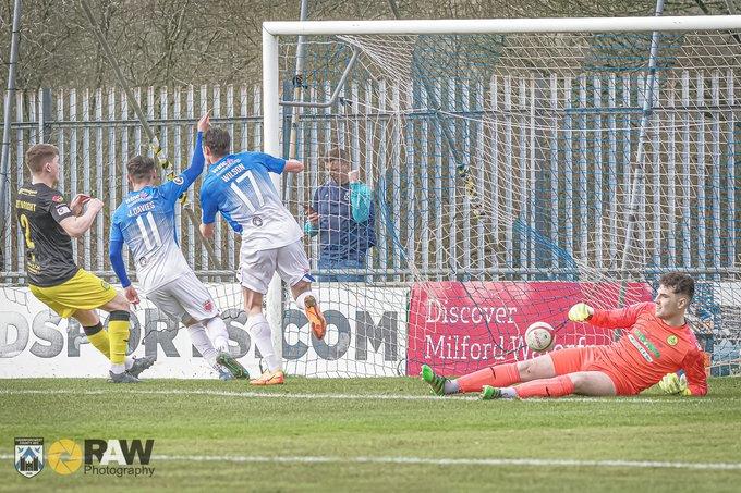 Jack Wilson celebrates scoring the opener for Haverfordwest County